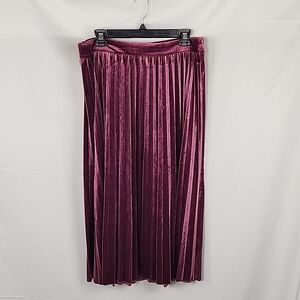 Skies Are Blue Velvet Pleated Midi Skirt XL Petite Burgundy Holiday Glam NWT